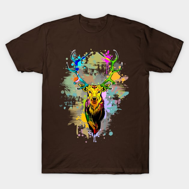 Deer PopArt Dripping Paint T-Shirt by BluedarkArt